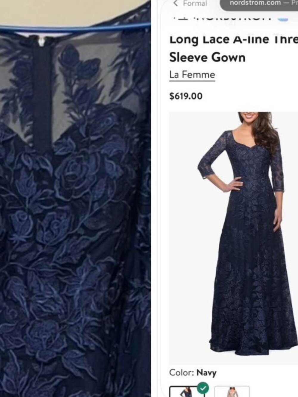 LA FEMME Floral Embroidered Mesh A-Line Gown NWT Size 12